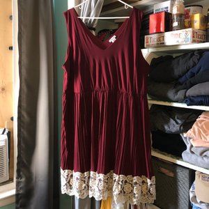 Modcloth Maroon V-neck Dress with White Lace